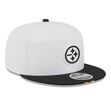 Men's New Era White/Black Pittsburgh Steelers 2025 NFL Training Camp Split Panel 9FIFTY Snapback Hat