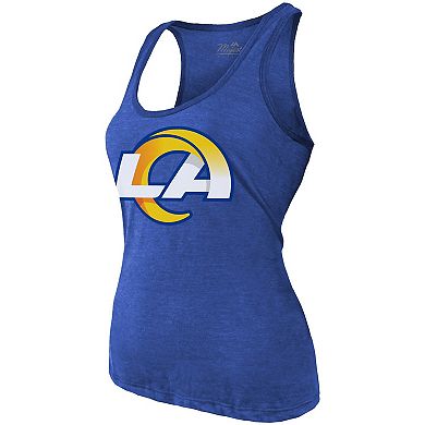 Women's Majestic Threads Puka Nacua Royal Los Angeles Rams Name & Number Tri-Blend Scoop Neck Tank Top