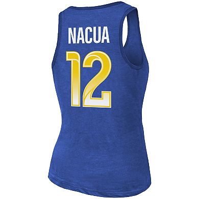 Women's Majestic Threads Puka Nacua Royal Los Angeles Rams Name & Number Tri-Blend Scoop Neck Tank Top