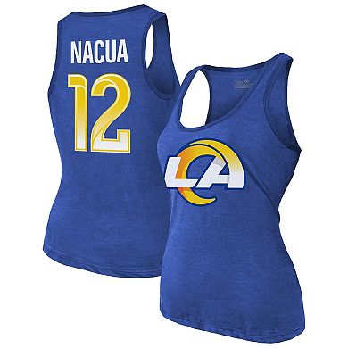 Women's Majestic Threads Puka Nacua Royal Los Angeles Rams Name & Number Tri-Blend Scoop Neck Tank Top