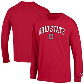 Men's Champion Scarlet Ohio State Buckeyes Arch Over Logo 2-Hit Long Sleeve T-Shirt