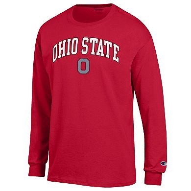 Men's Champion Scarlet Ohio State Buckeyes Arch Over Logo 2-Hit Long Sleeve T-Shirt