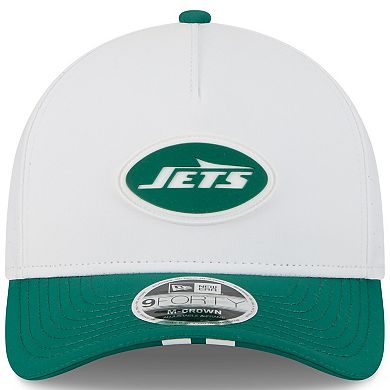 Youth New Era White/Green New York Jets 2025 NFL Training Camp A-Frame 9FORTY Adjustable Hat