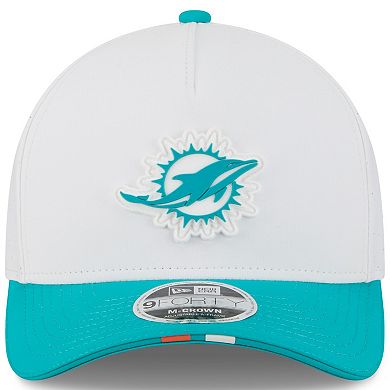 Youth New Era White/Aqua Miami Dolphins 2025 NFL Training Camp A-Frame 9FORTY Adjustable Hat