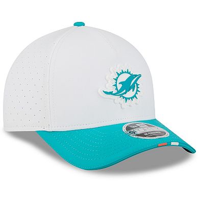 Youth New Era White/Aqua Miami Dolphins 2025 NFL Training Camp A-Frame 9FORTY Adjustable Hat