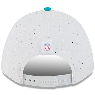 Youth New Era White/Aqua Miami Dolphins 2025 NFL Training Camp A-Frame 9FORTY Adjustable Hat