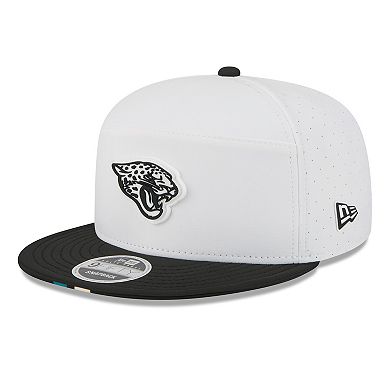 Men's New Era White/Black Jacksonville Jaguars 2025 NFL Training Camp Split Panel 9FIFTY Snapback Hat