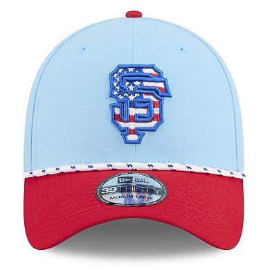 Men's New Era Light Blue/Red San Francisco Giants 2025 Fourth of July 39THIRTY Flex Hat
