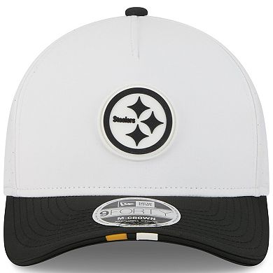Youth New Era White/Black Pittsburgh Steelers 2025 NFL Training Camp A-Frame 9FORTY Adjustable Hat