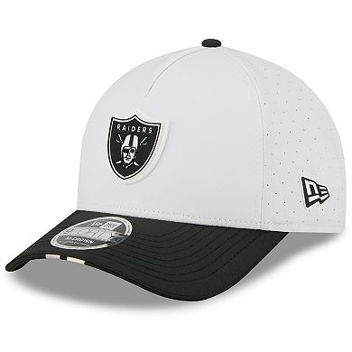 Youth New Era White/Black Las Vegas Raiders 2025 NFL Training Camp A-Frame 9FORTY Adjustable Hat