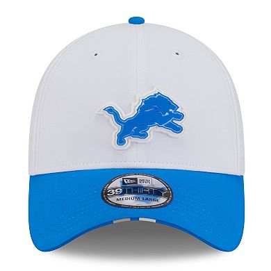 Men's New Era White/Blue Detroit Lions 2025 NFL Training Camp 39THIRTY Flex Hat