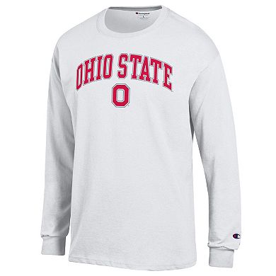 Men's Champion White Ohio State Buckeyes Arch Over Logo 2-Hit Long Sleeve T-Shirt