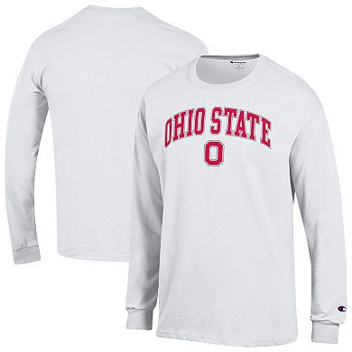 Men's Champion White Ohio State Buckeyes Arch Over Logo 2-Hit Long Sleeve T-Shirt