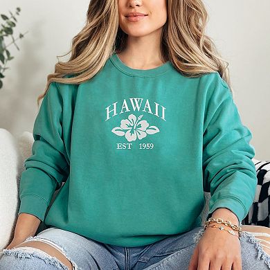 Simply Sage Market Embroidered Hawaii Flower Garment Dyed Sweatshirt