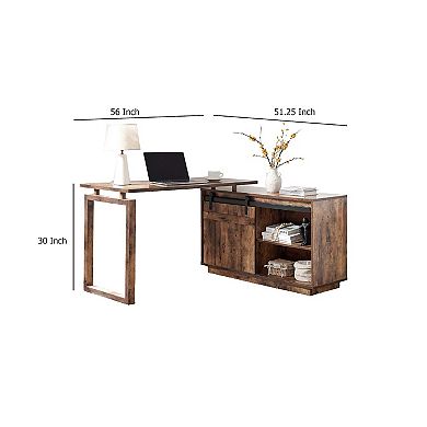 Fior L Shaped Writing Desk, Wood, Barn Door