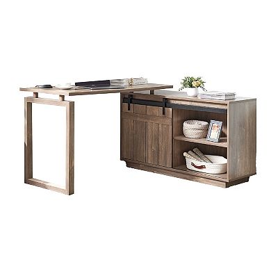 Fior L Shaped Writing Desk, Wood, Barn Door