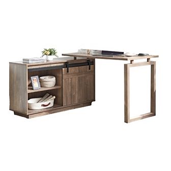 Fior L Shaped Writing Desk, Wood, Barn Door