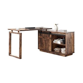 Fior L Shaped Writing Desk, Wood, Barn Door
