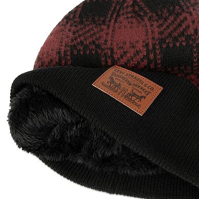 Men's Levi's Double Horse Logo Patch Brushed Plaid Beanie