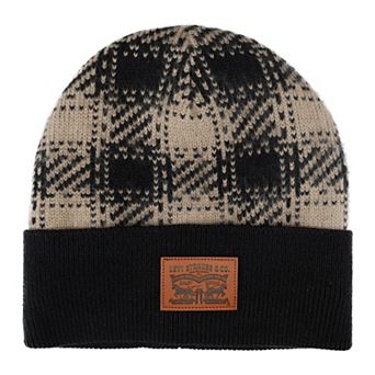 Men's Levi's® Double Horse Logo Patch Brushed Plaid Beanie