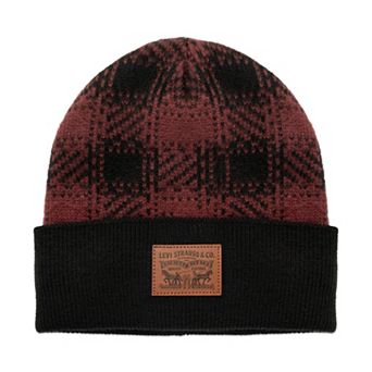 Men's Levi's® Double Horse Logo Patch Brushed Plaid Beanie