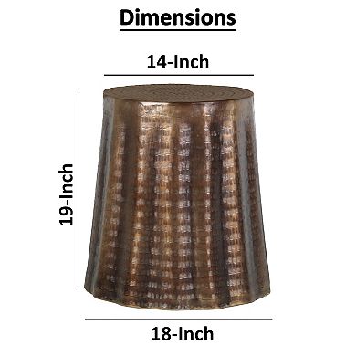 Liora 19" Side End Table, Handcrafted Bronze-Finish Aluminum, Hammered Round Design