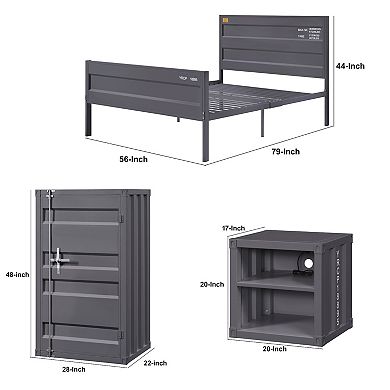Dua Three Pc Bedroom Set, Recessed Panel Pattern, Industrial Style, Metal