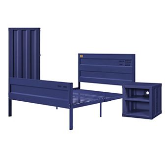 Dua Three Pc Bedroom Set, Recessed Panel Pattern, Industrial Style, Metal