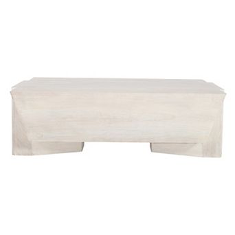 Joanie Coffee Table, 45" Rectangular Biscotti White Handcrafted Mango Wood, Solid Asymmetric Base