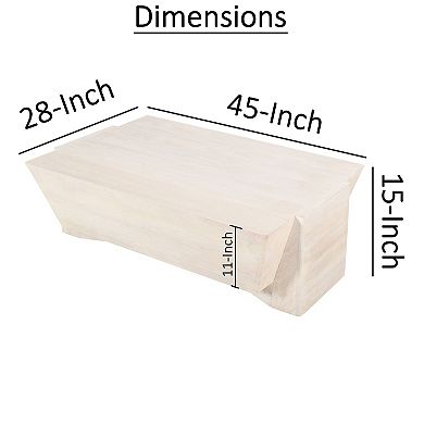 Joanie Coffee Table, 45" Rectangular Biscotti White Handcrafted Mango Wood, Solid Asymmetric Base