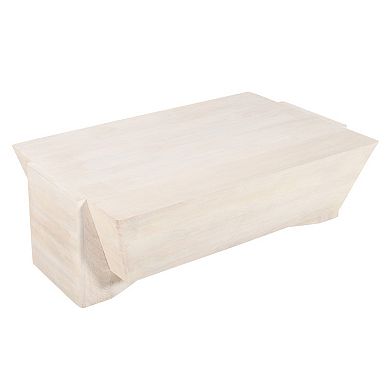 Joanie Coffee Table, 45" Rectangular Biscotti White Handcrafted Mango Wood, Solid Asymmetric Base