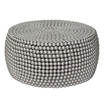 Eve 32" Coffee Table, Silver Metallic Beads Studded Pattern, Nickel Coated Iron Frame