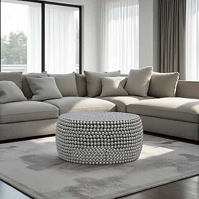 Eve 32" Coffee Table, Silver Metallic Beads Studded Pattern, Nickel Coated Iron Frame