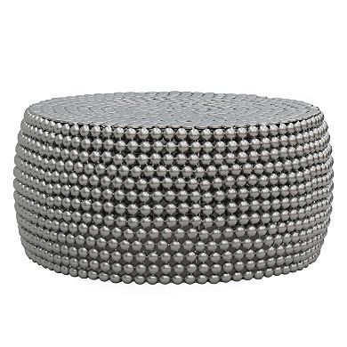 Eve 32" Coffee Table, Silver Metallic Beads Studded Pattern, Nickel Coated Iron Frame