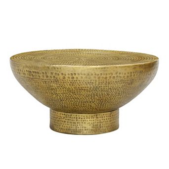 Orion Coffee Table, 32 Inch Round Martini Glass Shape, Hammered Antique Brass Finish