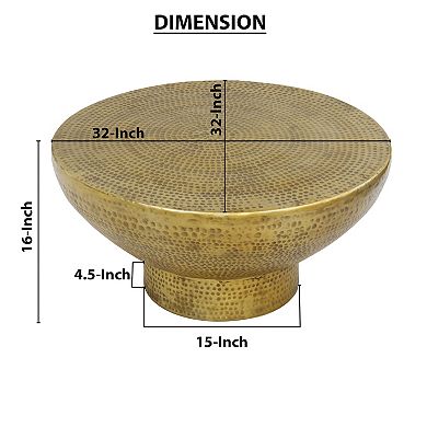 Orion Coffee Table, 32 Inch Round Martini Glass Shape, Hammered Antique Brass Finish