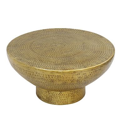 Orion Coffee Table, 32 Inch Round Martini Glass Shape, Hammered Antique Brass Finish