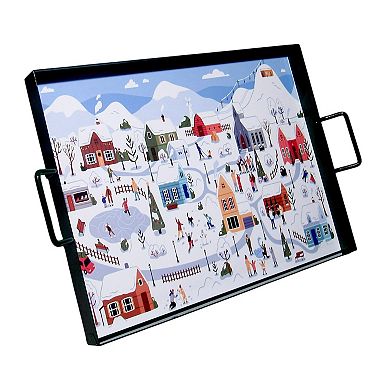Discover Europe Aras Metal Tray with Winter Scene Table Decor