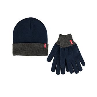 Men's Levi's® 2 pc Fold Over Knit Gloves & Reversible Beanie Set