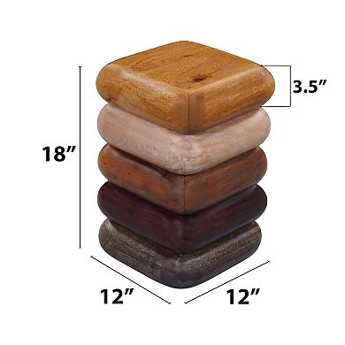 Zyra Side End Table, Sculptural Stacked Design, Acacia Wood Artisanship