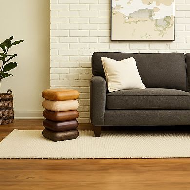 Zyra Side End Table, Sculptural Stacked Design, Acacia Wood Artisanship