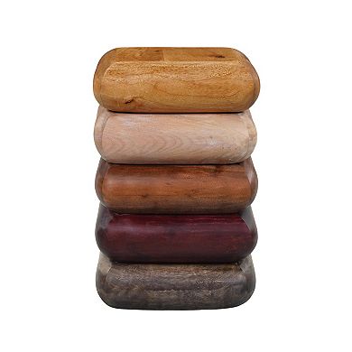 Zyra Side End Table, Sculptural Stacked Design, Acacia Wood Artisanship