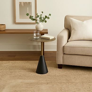 Zavra 21.5" Side End Drink Table, Aluminum Cast Craftmanship, Antique Brass with Crocodile Pattern