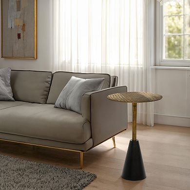 Zavra 21.5" Side End Drink Table, Aluminum Cast Craftmanship, Antique Brass with Crocodile Pattern