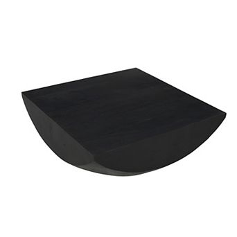 Joanie Coffee Table, 36" Square Top, Handcrafted Matte Black Mango Wood, Rounded Drum Base