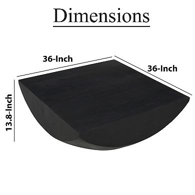 Joanie Coffee Table, 36" Square Top, Handcrafted Matte Black Mango Wood, Rounded Drum Base