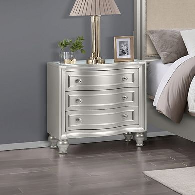 New Classic Furniture Reflections Wood 3-Drawer Mirrored Top Nightstand, Silver