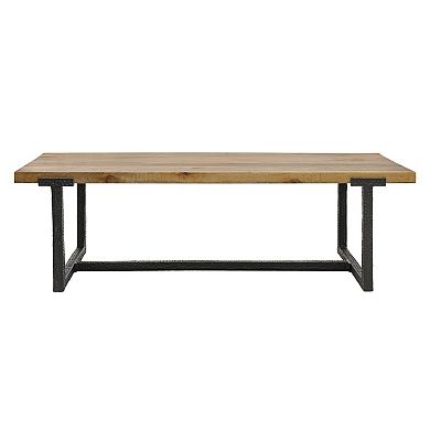 Marlon 48" Coffee Table, Handmade Aluminum Cast Black Frame, Natural Brown Solid Mango Wood Top