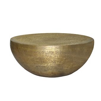 Terminus Coffee Table, 36 Inch Round Bowl Base with Hand Etched Texture, Antique Brass