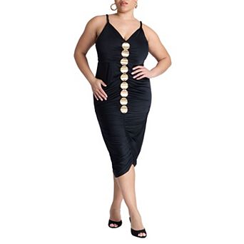 ELOQUII Women's Plus Size Hardware Shirred Midi Dress